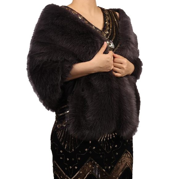 Winter Faux Fur Shawl Wrap Wedding Bridal Bridesmaid Fur Stoles Cover Up Warm🐰 - Picture 6 of 6